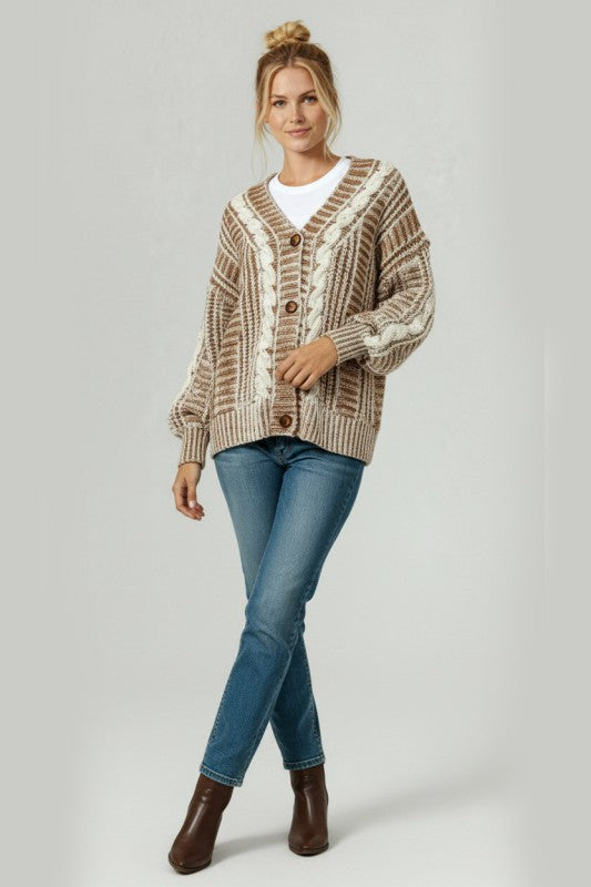 Briar Two-Tone Cable Knit Cardigan – Oversized Button-Down Sweater | Northern Belle Boutique