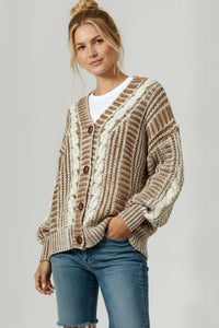 Briar Two-Tone Cable Knit Cardigan – Oversized Button-Down Sweater | Northern Belle Boutique