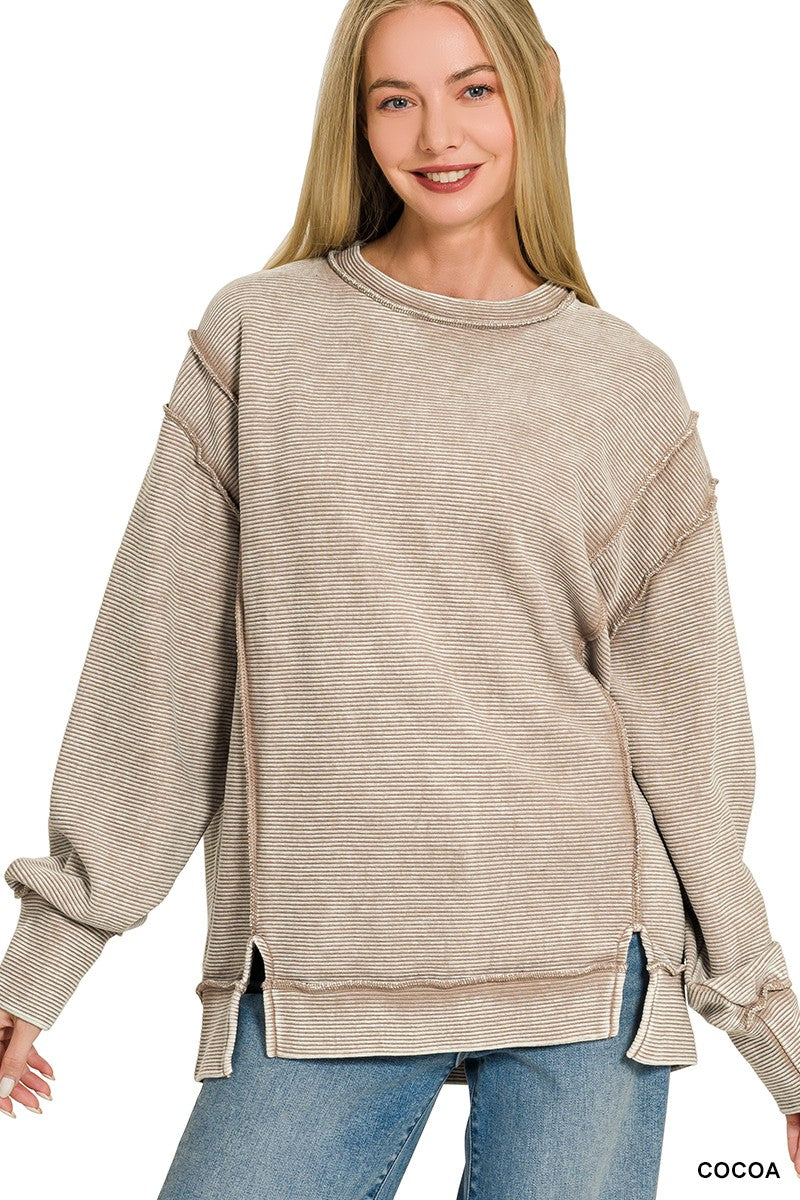 The Tatum Exposed Seam Pullover: Cocoa