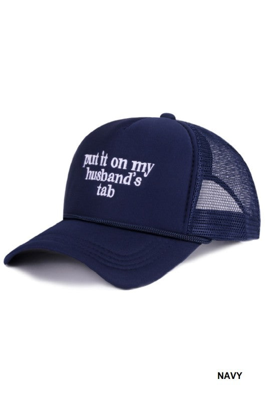 Put It on My Husband’s Tab Mesh Trucker Hat – Funny Adjustable Snapback Cap