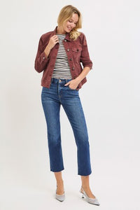 Risen "Sienna" Vintage Wash Denim Jacket: Chocolate Brown