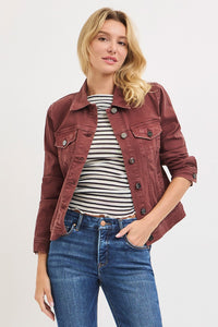 Risen "Sienna" Vintage Wash Denim Jacket: Chocolate Brown