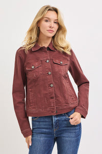 Risen "Sienna" Vintage Wash Denim Jacket: Chocolate Brown
