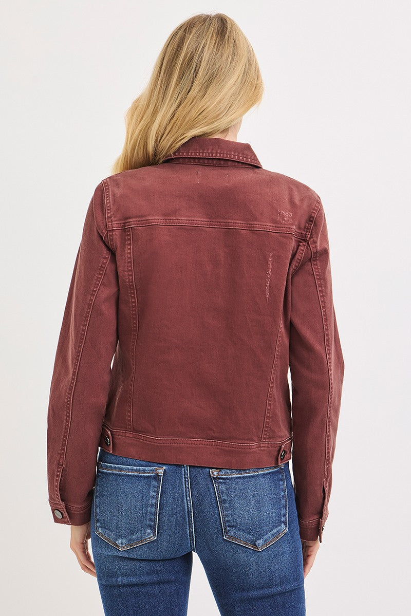 Risen "Sienna" Vintage Wash Denim Jacket: Chocolate Brown