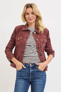 Risen "Sienna" Vintage Wash Denim Jacket: Chocolate Brown