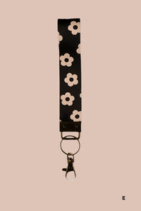 The Marlow Floral Wristlet Keychain – Retro Blooms & Bronze Hardware