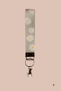 The Marlow Floral Wristlet Keychain – Retro Blooms & Bronze Hardware
