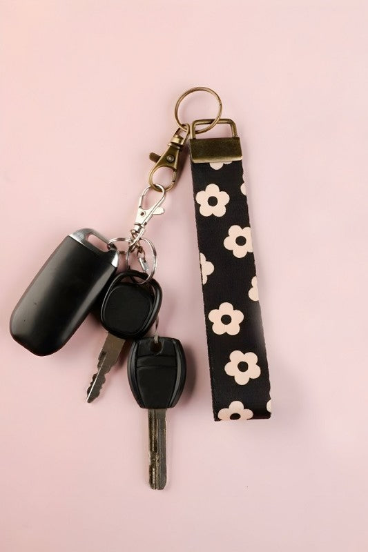 The Marlow Floral Wristlet Keychain – Retro Blooms & Bronze Hardware
