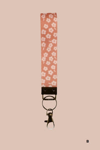 The Marlow Floral Wristlet Keychain – Retro Blooms & Bronze Hardware
