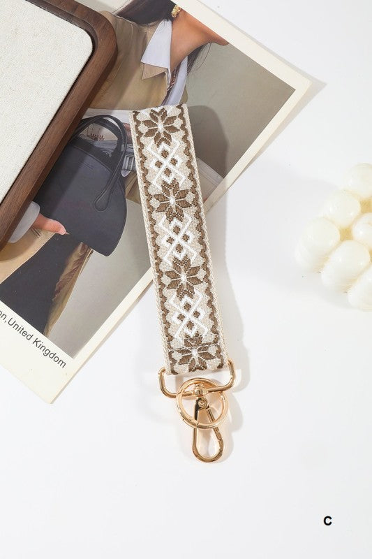 The Aspen Jacquard Wristlet Keychain – Gold Hardware & Patterned Weave