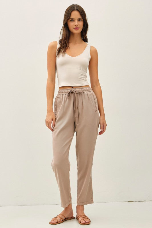 The Avery Tencel Blend Drawstring Pants: Dusty Mauve– Lightweight Tapered Lounge Trousers