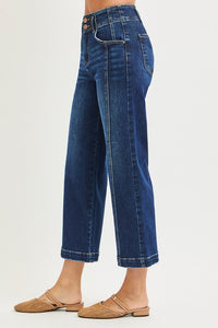 Risen "Lennox" High Rise Crop Wide Leg Jeans: Dark Wash – Front Seam Detail Modern Denim for Women