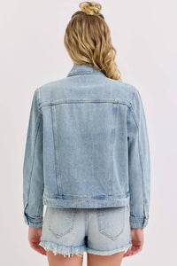 The Maggie Cropped Denim Jacket – Women’s Frayed Hem Button-Down Jean Jacket
