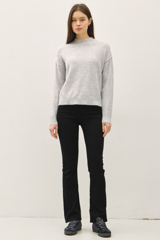 The Rowan Mock Neck Pullover Sweater: Lt Grey – Cozy Relaxed Knit