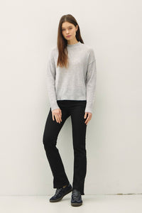 The Rowan Mock Neck Pullover Sweater: Lt Grey – Cozy Relaxed Knit