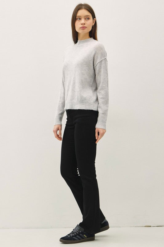 The Rowan Mock Neck Pullover Sweater: Lt Grey – Cozy Relaxed Knit