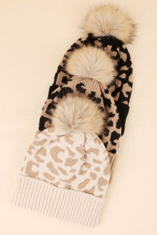 The Monroe Leopard Pom Beanie
