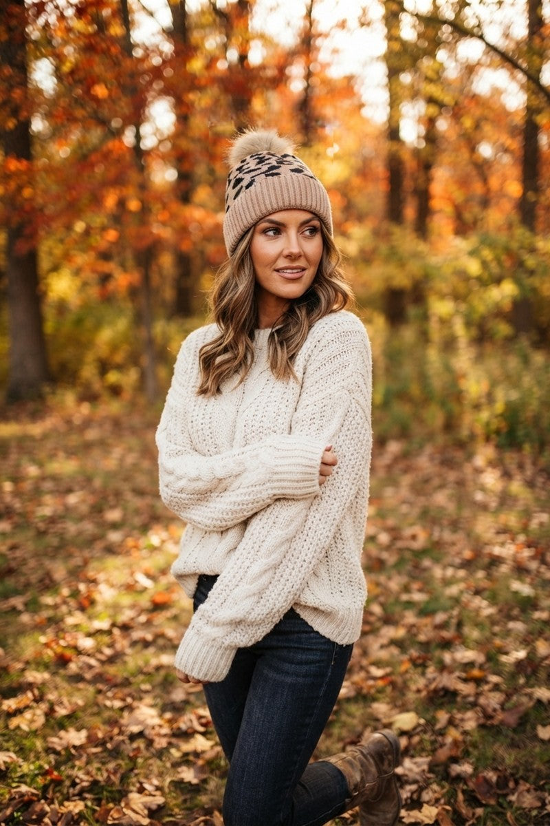 The Monroe Leopard Pom Beanie