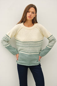 The Blythe Oversized Stripe Gradient Sweater: Jade