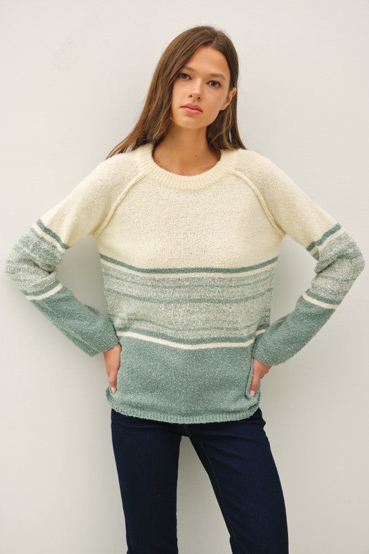 The Blythe Oversized Stripe Gradient Sweater: Jade