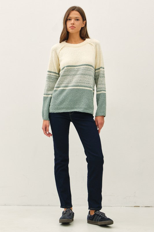 The Blythe Oversized Stripe Gradient Sweater: Jade