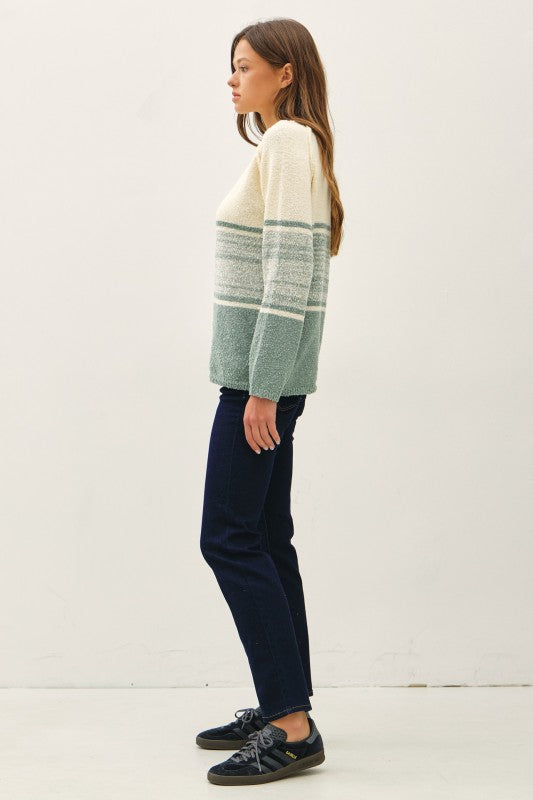 The Blythe Oversized Stripe Gradient Sweater: Jade