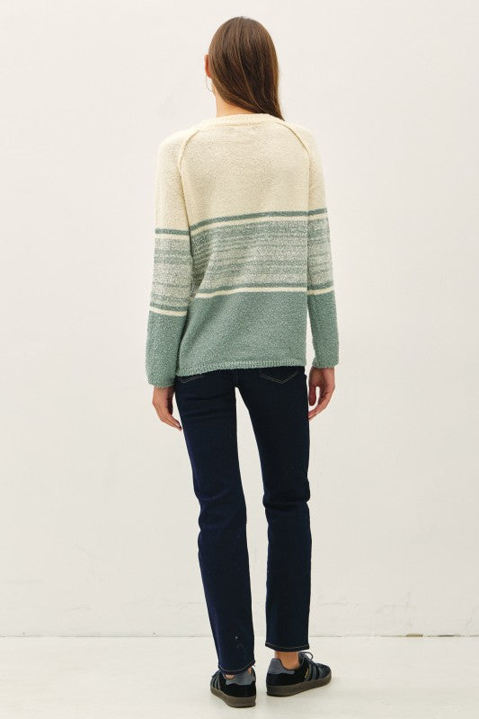 The Blythe Oversized Stripe Gradient Sweater: Jade