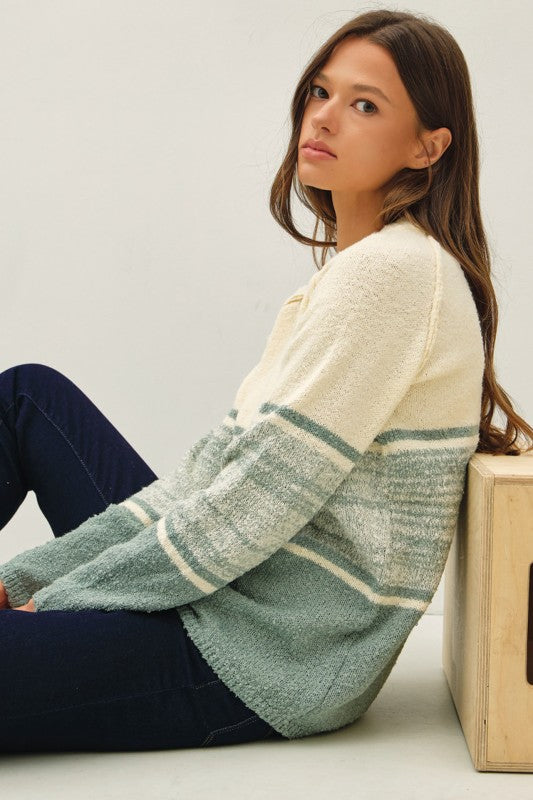 The Blythe Oversized Stripe Gradient Sweater: Jade