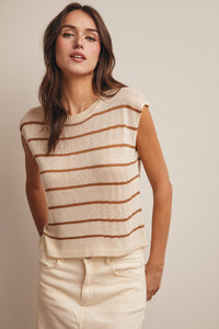 The Coastal Stripe Sweater Tank: Cream