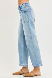 Presley Patch Pocket Boyfriend Jeans: Light Wash