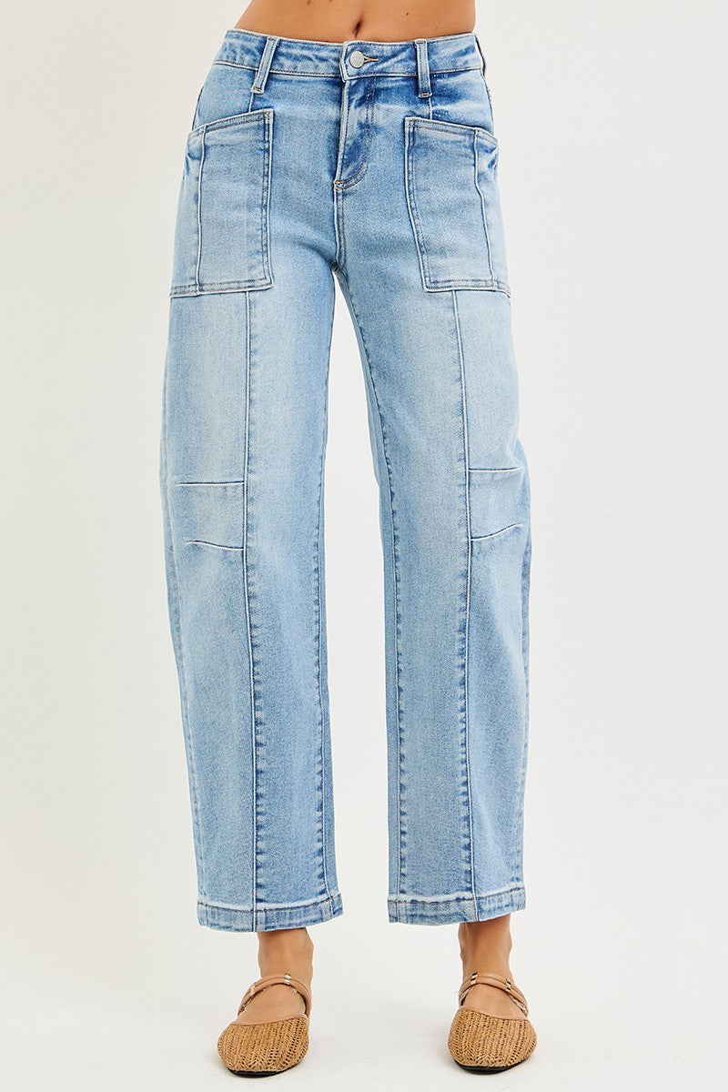 Presley Patch Pocket Boyfriend Jeans: Light Wash