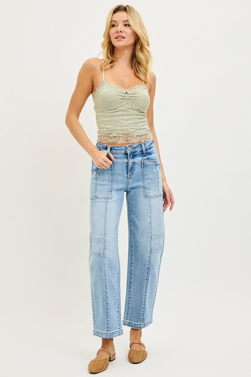 Presley Patch Pocket Boyfriend Jeans: Light Wash
