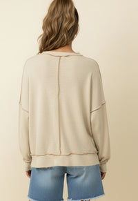 The Hadley Reverse Stitch Thermal : Oatmeal – Relaxed Drop Shoulder Long Sleeve Knit Top