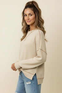 The Hadley Reverse Stitch Thermal : Oatmeal – Relaxed Drop Shoulder Long Sleeve Knit Top