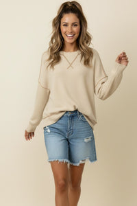 The Hadley Reverse Stitch Thermal : Oatmeal – Relaxed Drop Shoulder Long Sleeve Knit Top