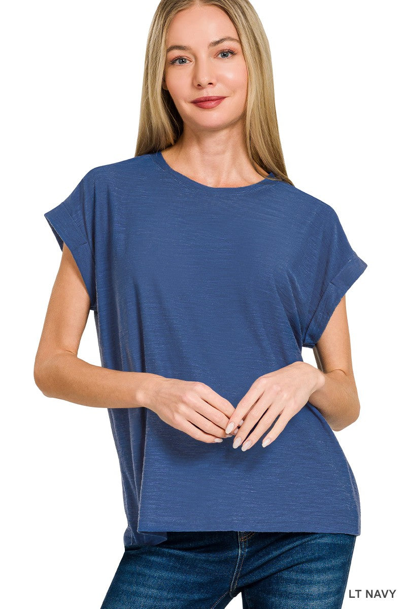 Everly Slub Cuffed Sleeve Tee – Best Selling Relaxed Fit Everyday Basic Top