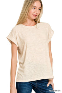 Everly Slub Cuffed Sleeve Tee – Best Selling Relaxed Fit Everyday Basic Top