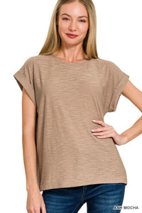 Everly Slub Cuffed Sleeve Tee – Best Selling Relaxed Fit Everyday Basic Top