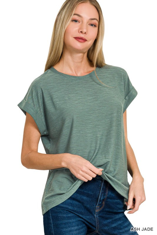 Everly Slub Cuffed Sleeve Tee – Best Selling Relaxed Fit Everyday Basic Top