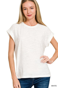 Everly Slub Cuffed Sleeve Tee – Best Selling Relaxed Fit Everyday Basic Top