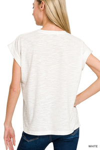 Everly Slub Cuffed Sleeve Tee – Best Selling Relaxed Fit Everyday Basic Top