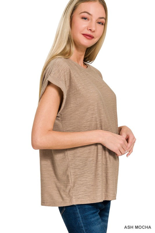 Everly Slub Cuffed Sleeve Tee – Best Selling Relaxed Fit Everyday Basic Top
