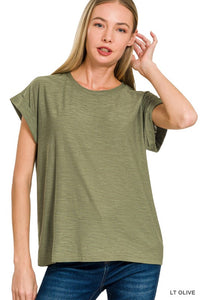 Everly Slub Cuffed Sleeve Tee – Best Selling Relaxed Fit Everyday Basic Top