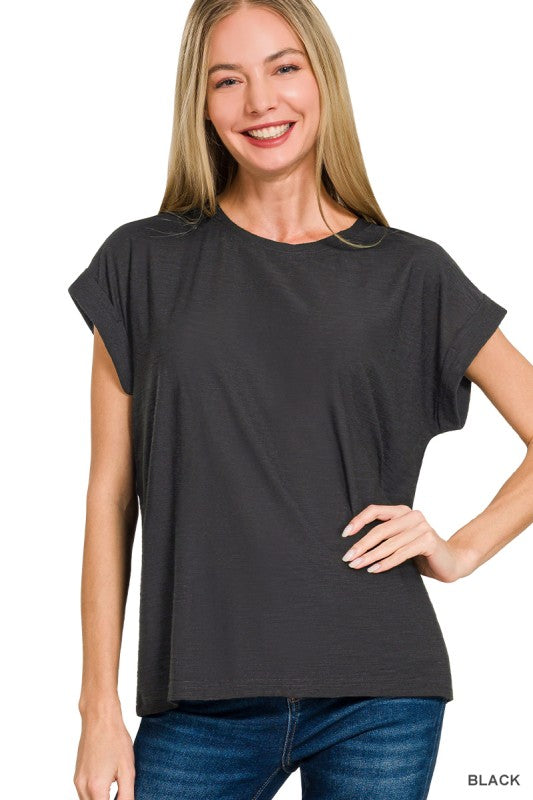 Everly Slub Cuffed Sleeve Tee – Best Selling Relaxed Fit Everyday Basic Top