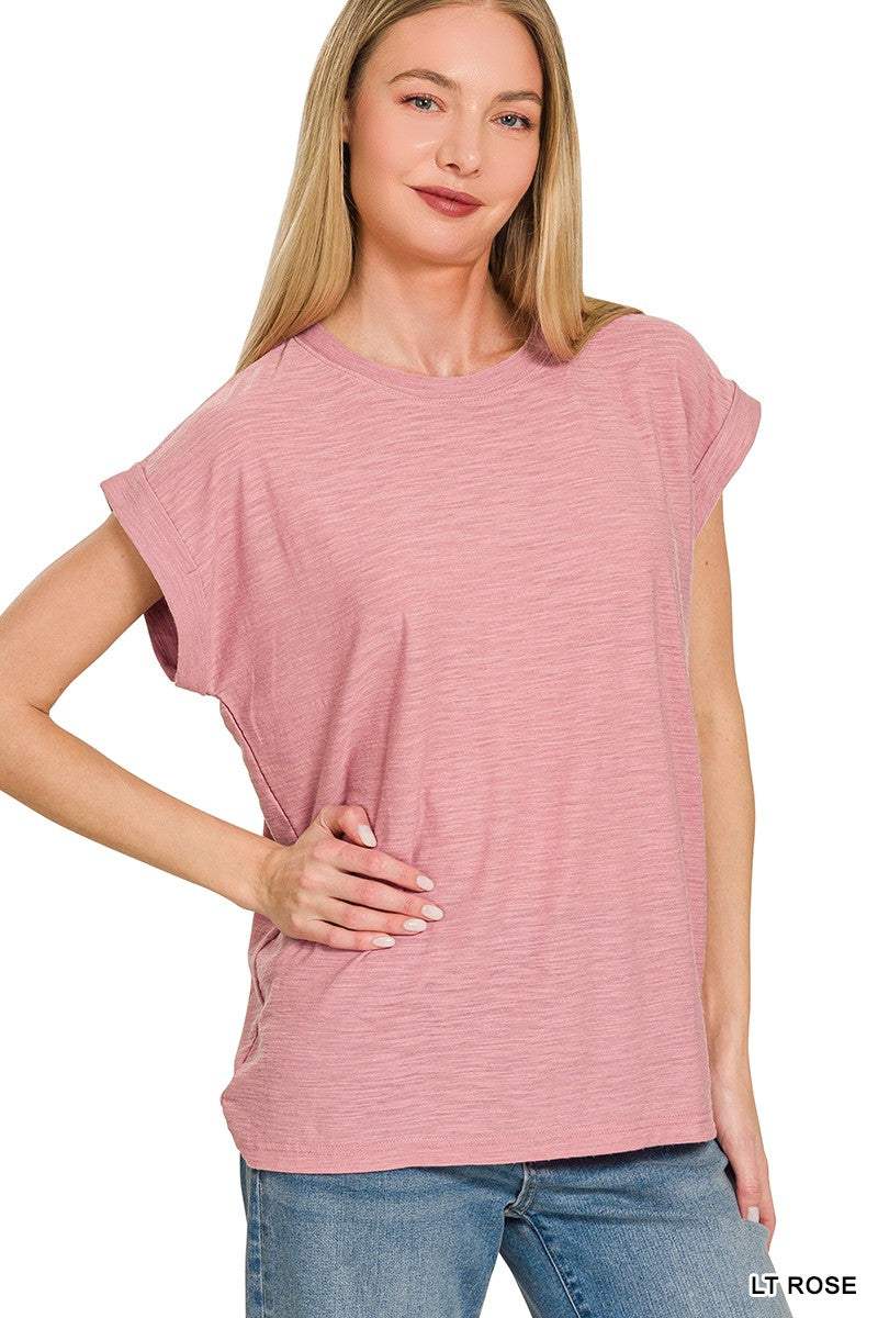Everly Slub Cuffed Sleeve Tee – Best Selling Relaxed Fit Everyday Basic Top