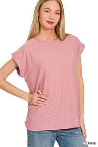 Everly Slub Cuffed Sleeve Tee – Best Selling Relaxed Fit Everyday Basic Top