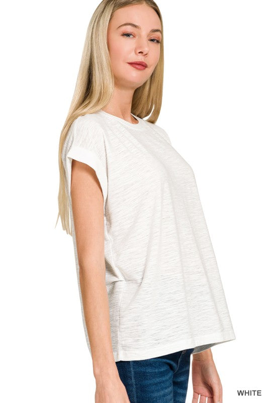 Everly Slub Cuffed Sleeve Tee – Best Selling Relaxed Fit Everyday Basic Top