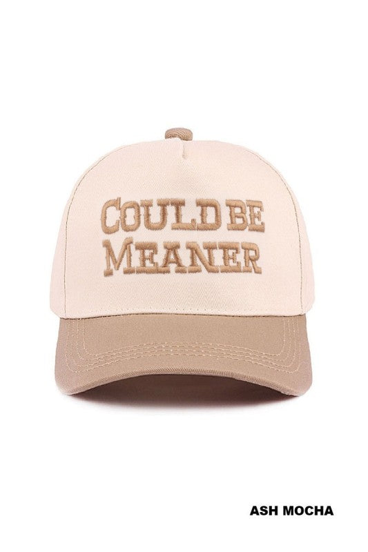 Two-Tone “Could Be Meaner” Cotton Baseball Cap – Adjustable Casual Trucker-Style Hat