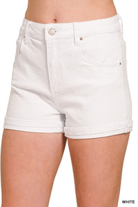 Gianna Comfort Stretch Cuffed Denim Shorts – High Rise Soft Stretch Everyday Fit