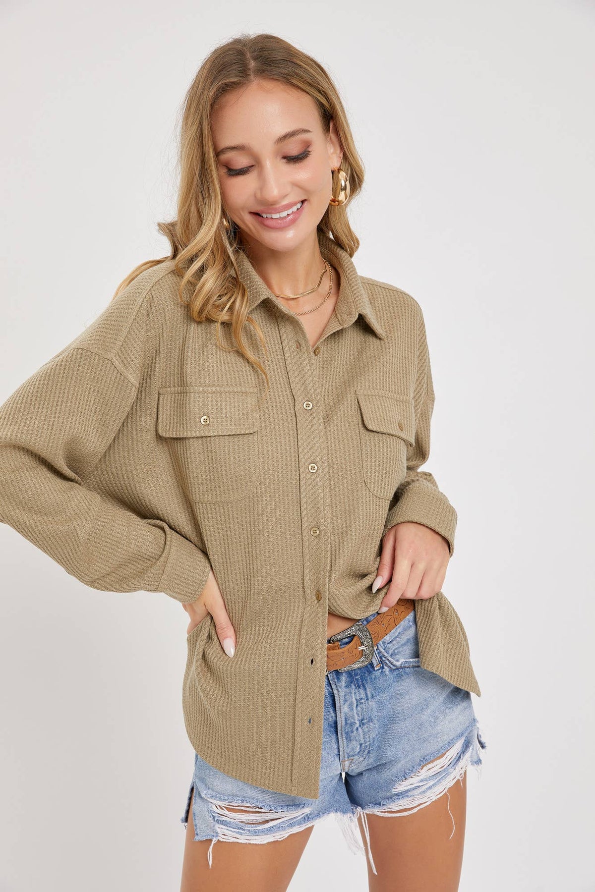 Harlow Thermal Button-Down Shirt – Relaxed Fit Comfy Top